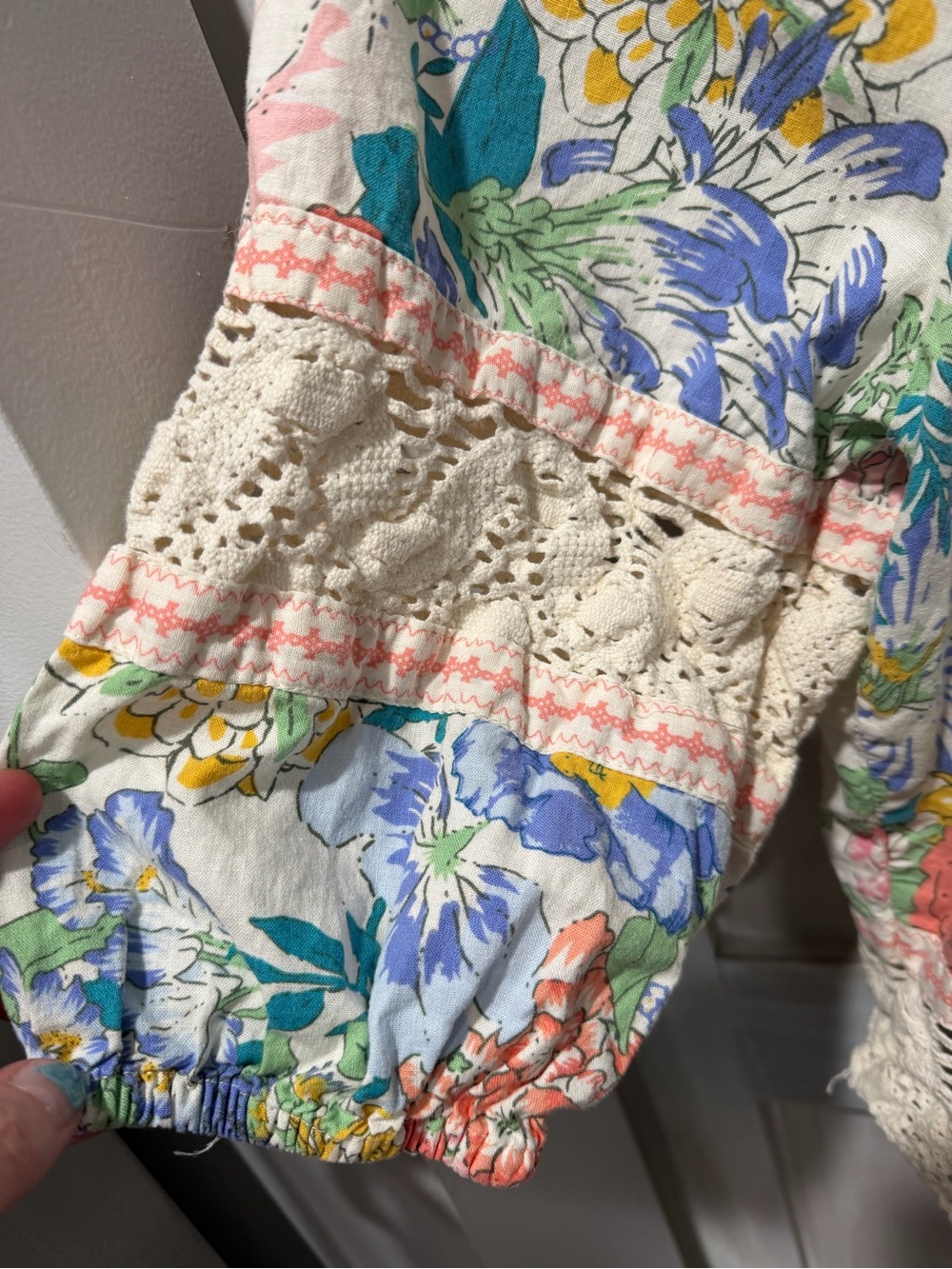 Christian Siriano Floral Crochet-Trim Peasant Blouse — Ivory Multi Floral - Picture 3 of 6